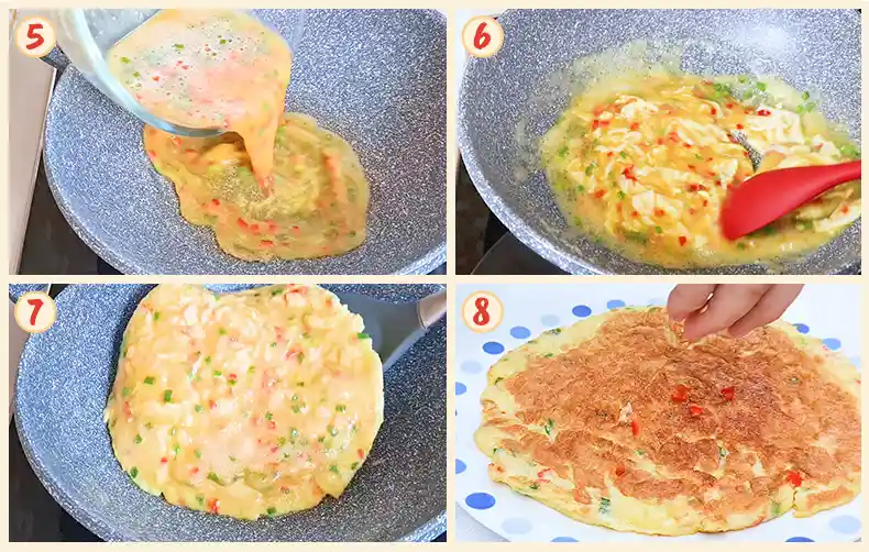 step5 8 Steps 5 to 8 of cooking the omelette.