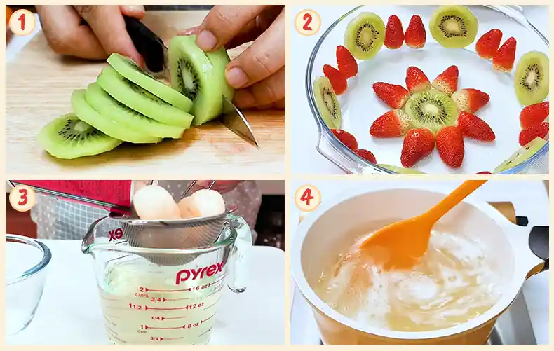 step1 4 Steps 1 to 4 of preparing fruits and making the jelly.