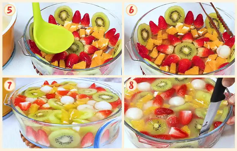step5 8 Steps 5 to 8 of making the Fruit Jelly Cake.