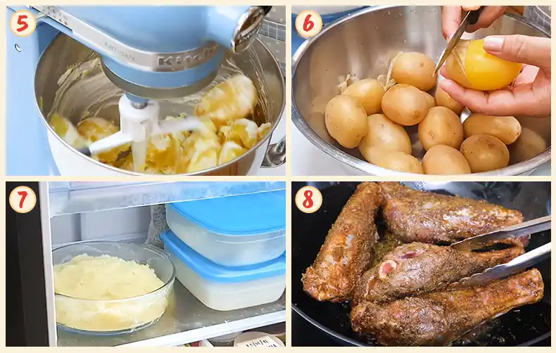 step5 8 Steps 5 to 8 of making mashed potato and searing the shanks.
