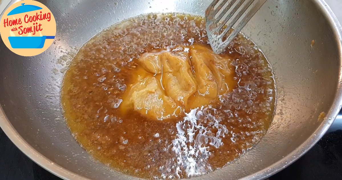 frying paste sugar A lump of shrimp paste in hot oil.