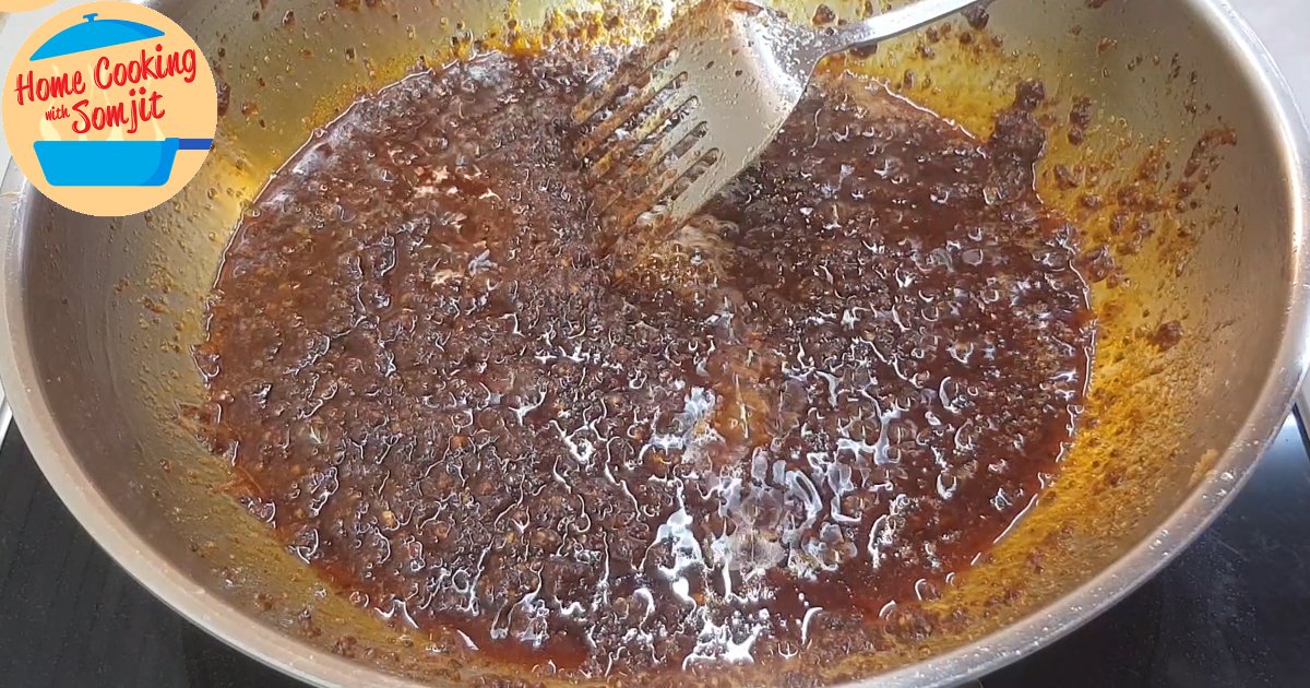 oil separating from thai chilli jam Red, viscous liquid separating from the chilli oil.