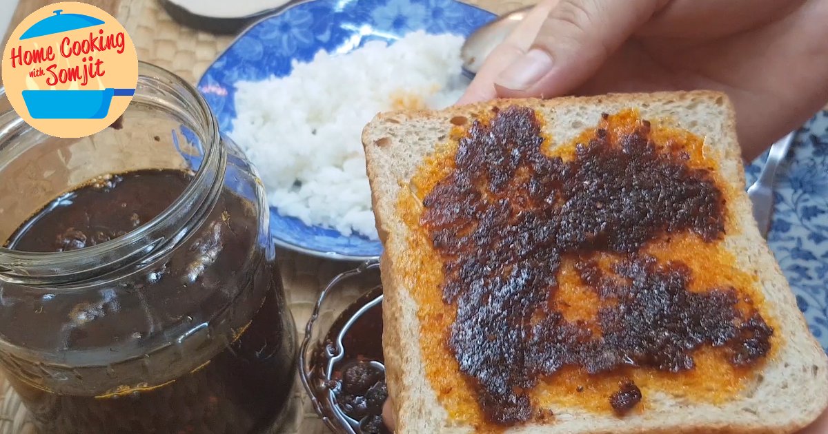 thai chilli jam on toast Thai Chilli Jam spread on toast.